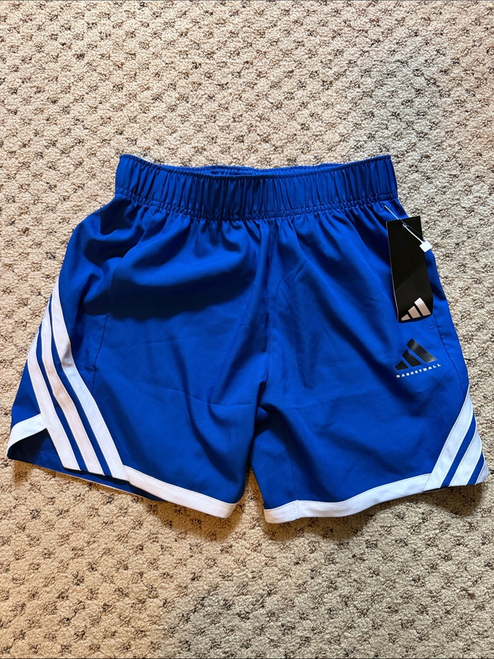 adidas Royal Blue Boys Athletic Shorts with White Stripes